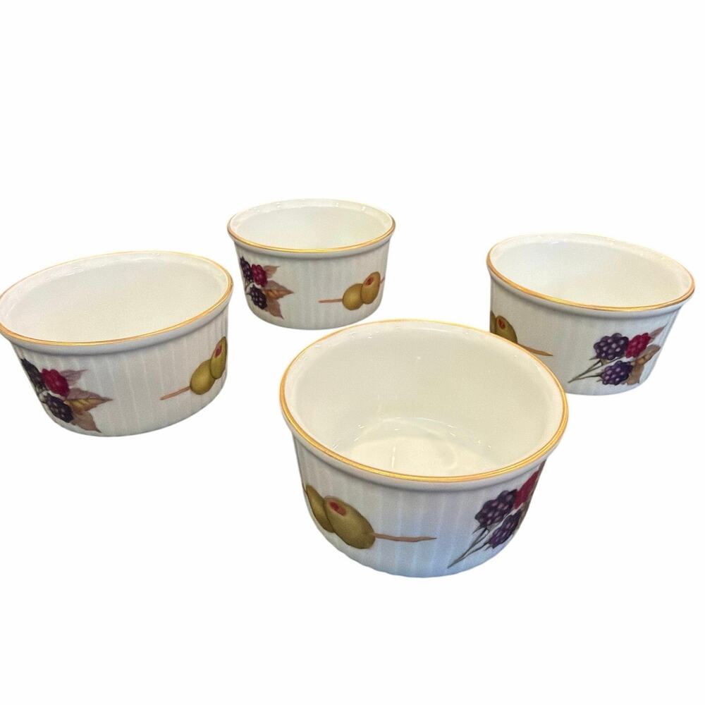 Set of 4 Royal Worcester England EVESHAM Gold Porcelain Ramekins- Fruits 3 1/4"